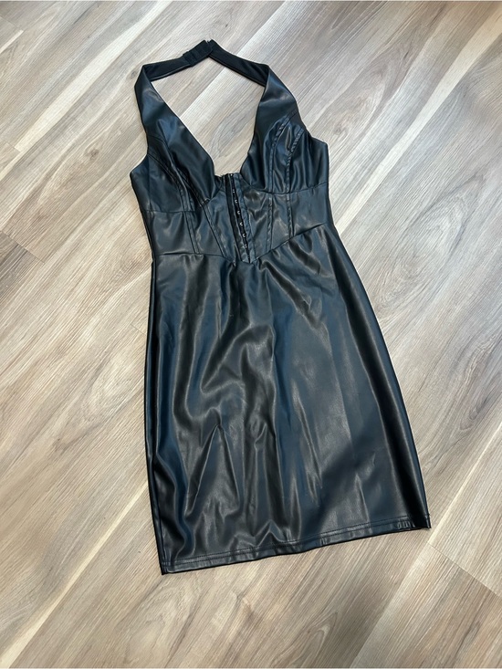 Papermoon Dresses & Skirts - Paper moon Faux Leather Adjustable Halter Mini cocktail Dress - Black